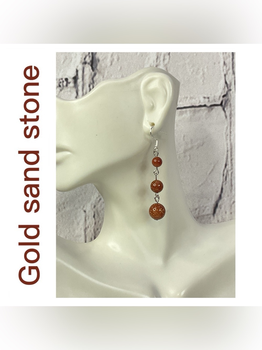 🌟🌟 925 Sterling Silver Gold Sand Stone Earrings